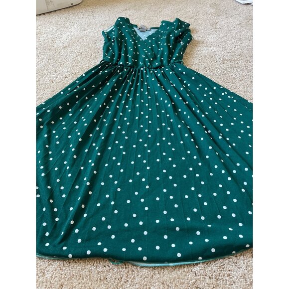 Lark + Grey Women's Size Medium Green Polkadot Short Sleeve Dress Flare - Picture 2 of 6